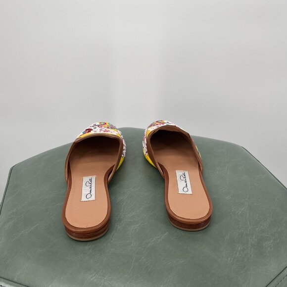 Vintage 1990s Oscar De La Renta Yellow Beaded Floral Pattern Leather Size 6.5 - Picture 5 of 7